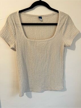 Old Navy Cream Textured Scoop Neck Short Sleeve Top
